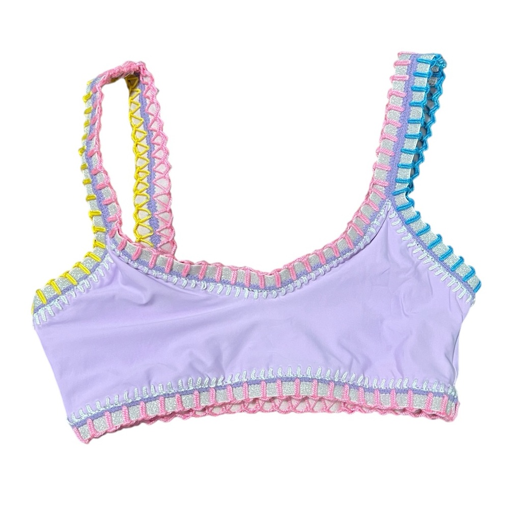 PILYQ Embroidered Rainbow Stitch Purple Swim Bikini Top Girl's Size 16 Preowned